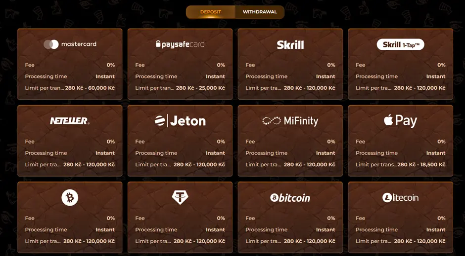 VKLADŮ A VÝBĚRŮ PŘES AMUNRA KASINO